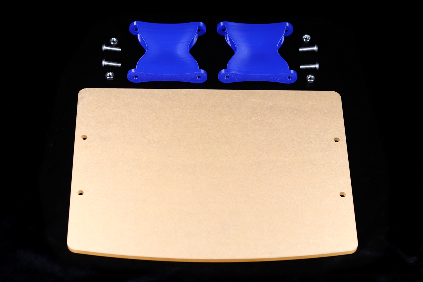 acrylic shelf and blue support brackets with hardware