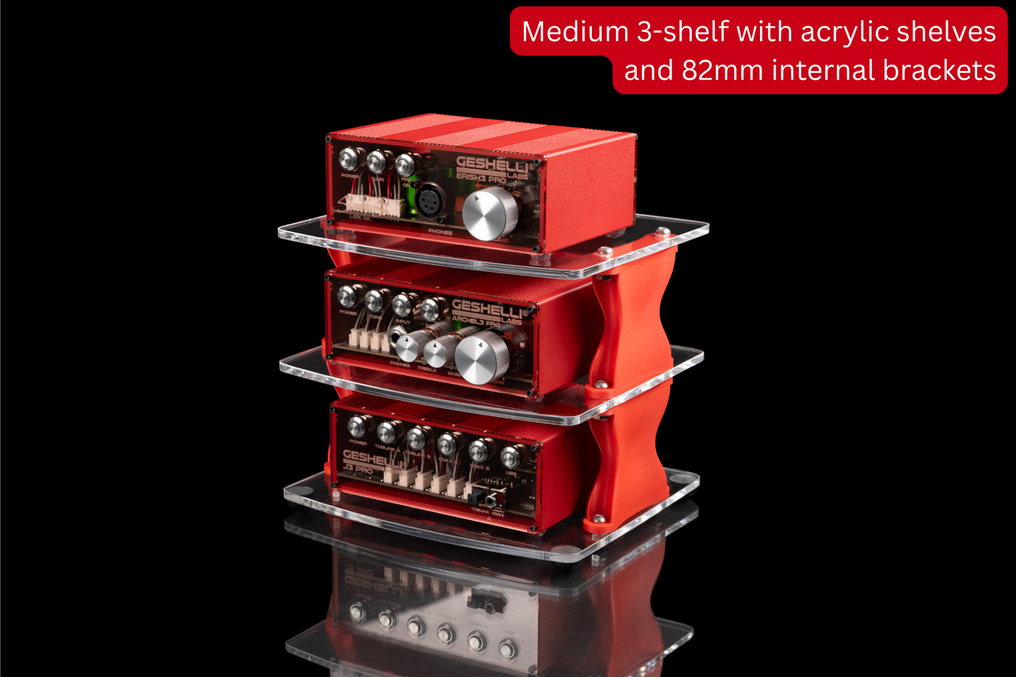 Medium Desktop Audio Rack | Internal Brackets | Acrylic Shelves