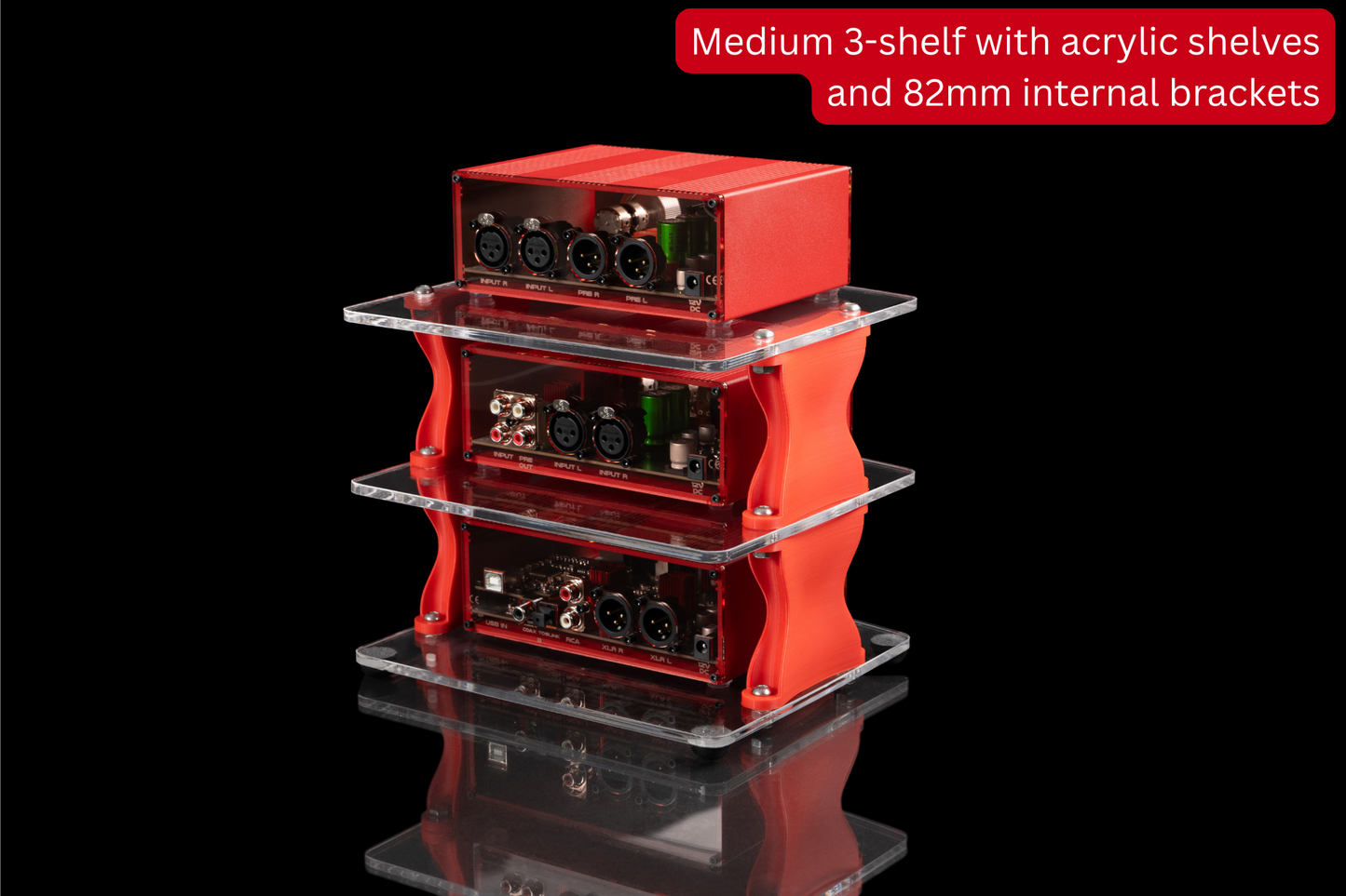 Medium Desktop Audio Rack | Internal Brackets | Acrylic Shelves