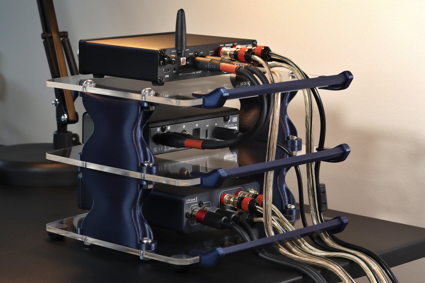 Medium Desktop Audio Rack | Internal Brackets | Acrylic Shelves