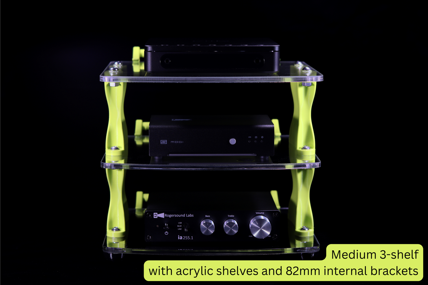 Medium Desktop Audio Rack | Internal Brackets | Acrylic Shelves