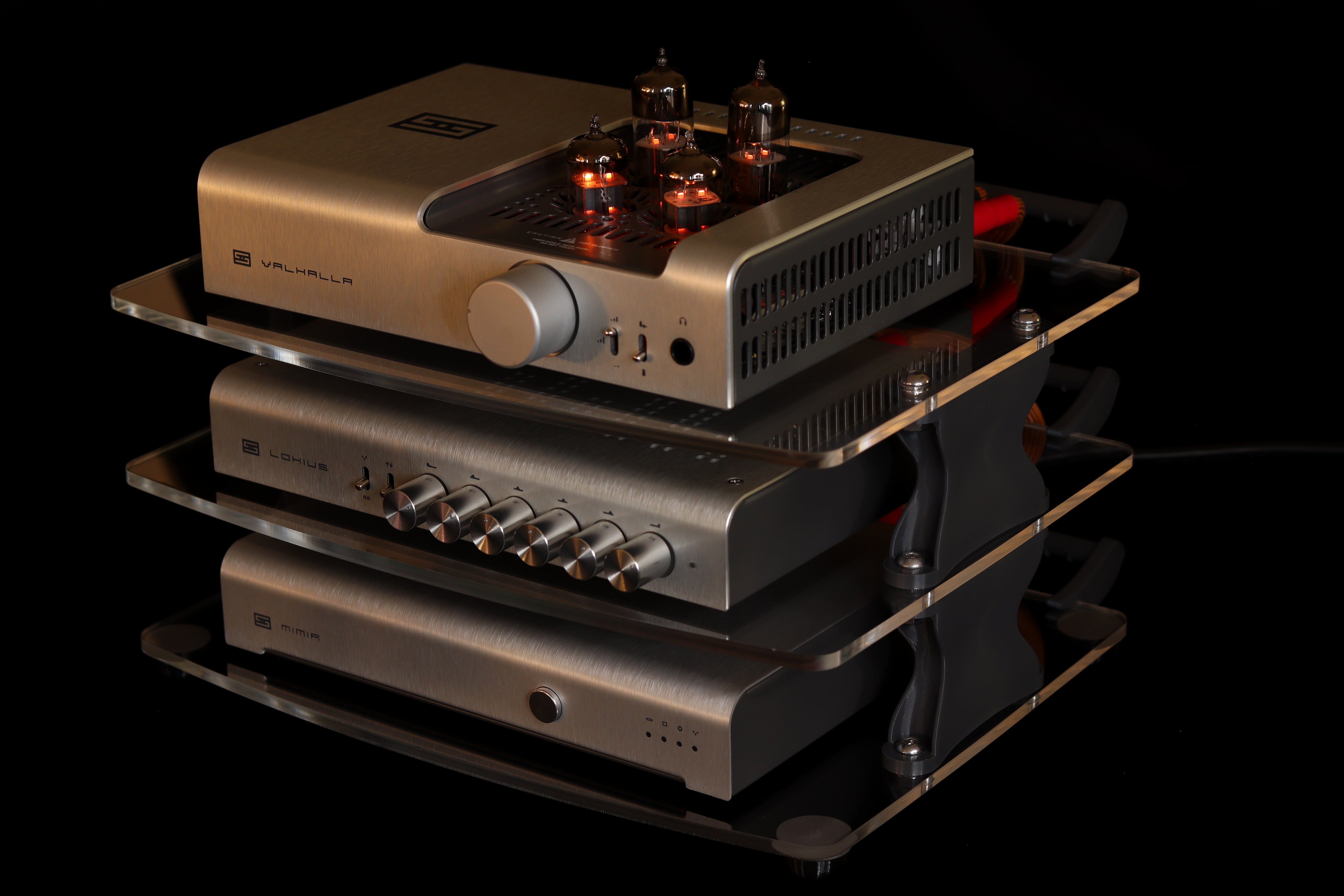 Large Custom Desktop Audio Rack with Acrylic Shelves | Sound Solver