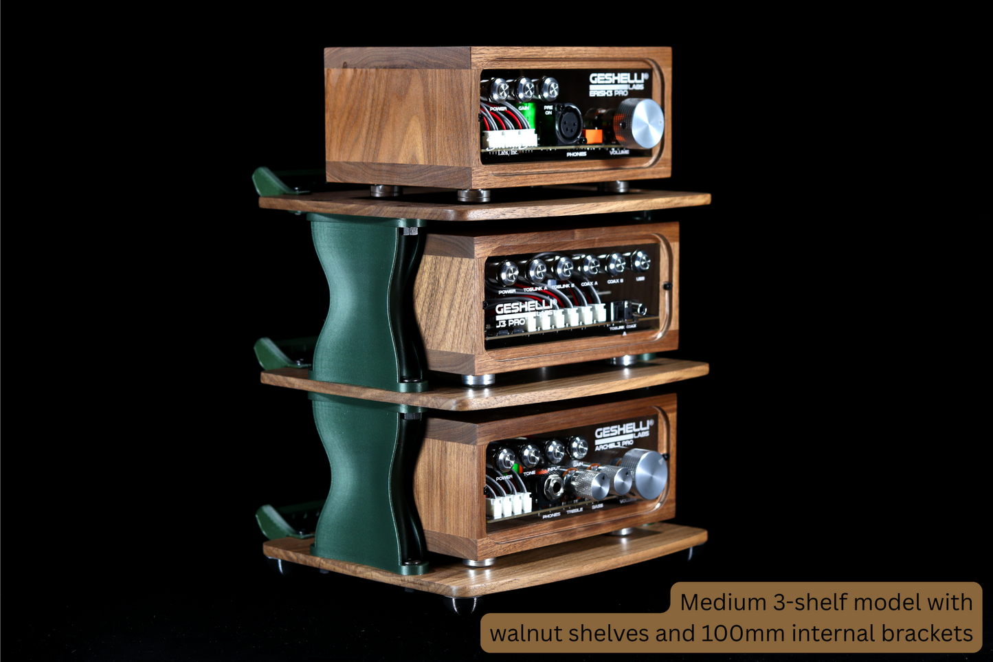 Medium Desktop Audio Rack | Internal Brackets | Wooden Shelves