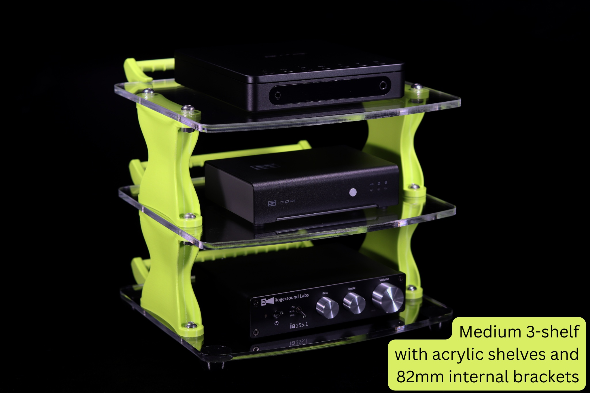 Medium Custom Desktop Audio Rack with Acrylic Shelves | Sound Solver