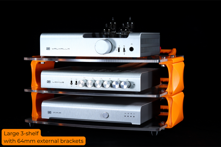 Large Custom Desktop Audio Rack with Acrylic Shelves | Sound Solver